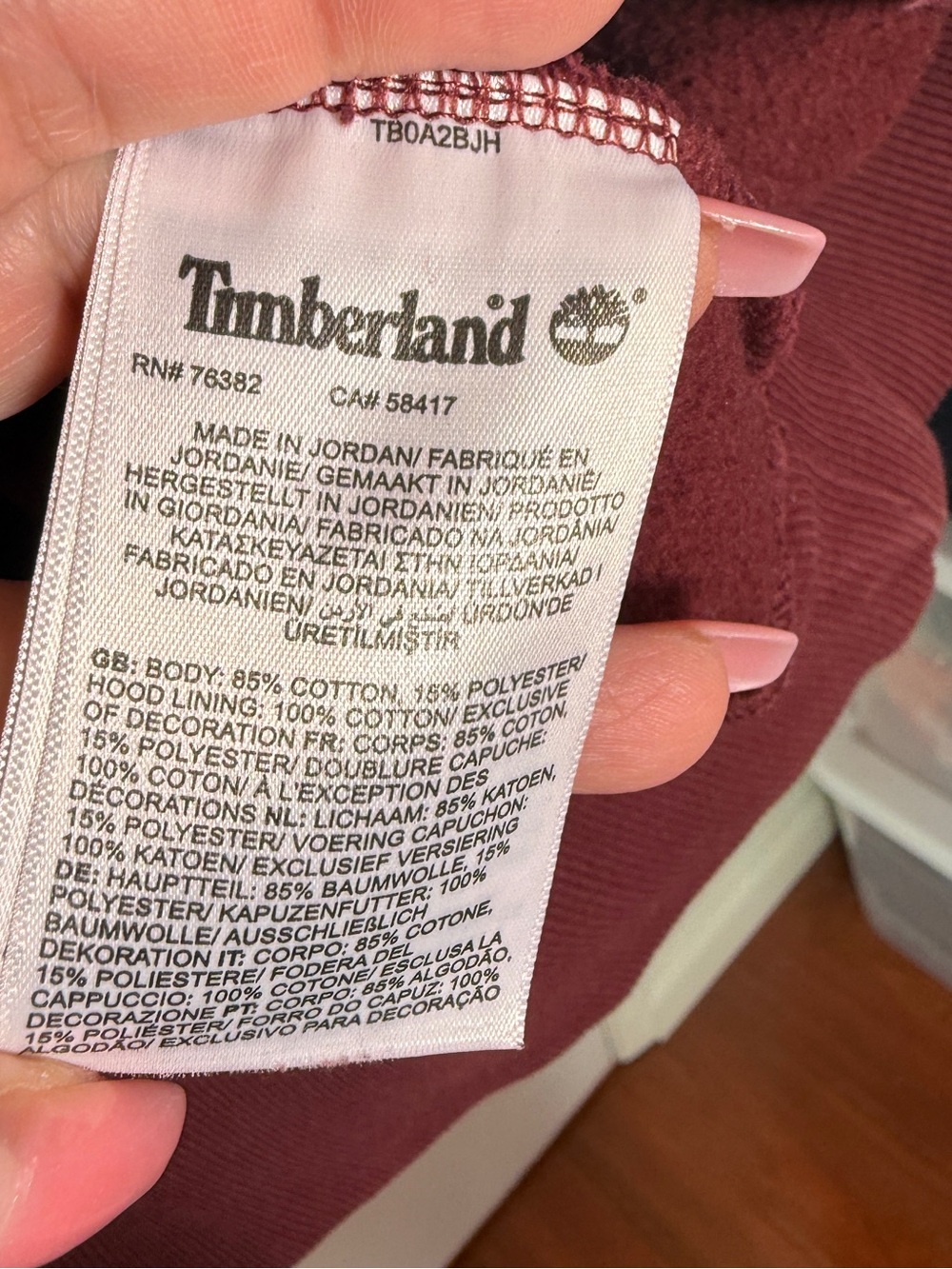 Timberland Men's Maroon Logo Hoodie Medium - Picture 5 of 6
